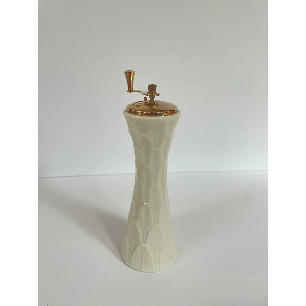 Lenox Vintage Ivory Porcelain‎ Pepper Mill Gold Tone Hand Crank Made in USA
